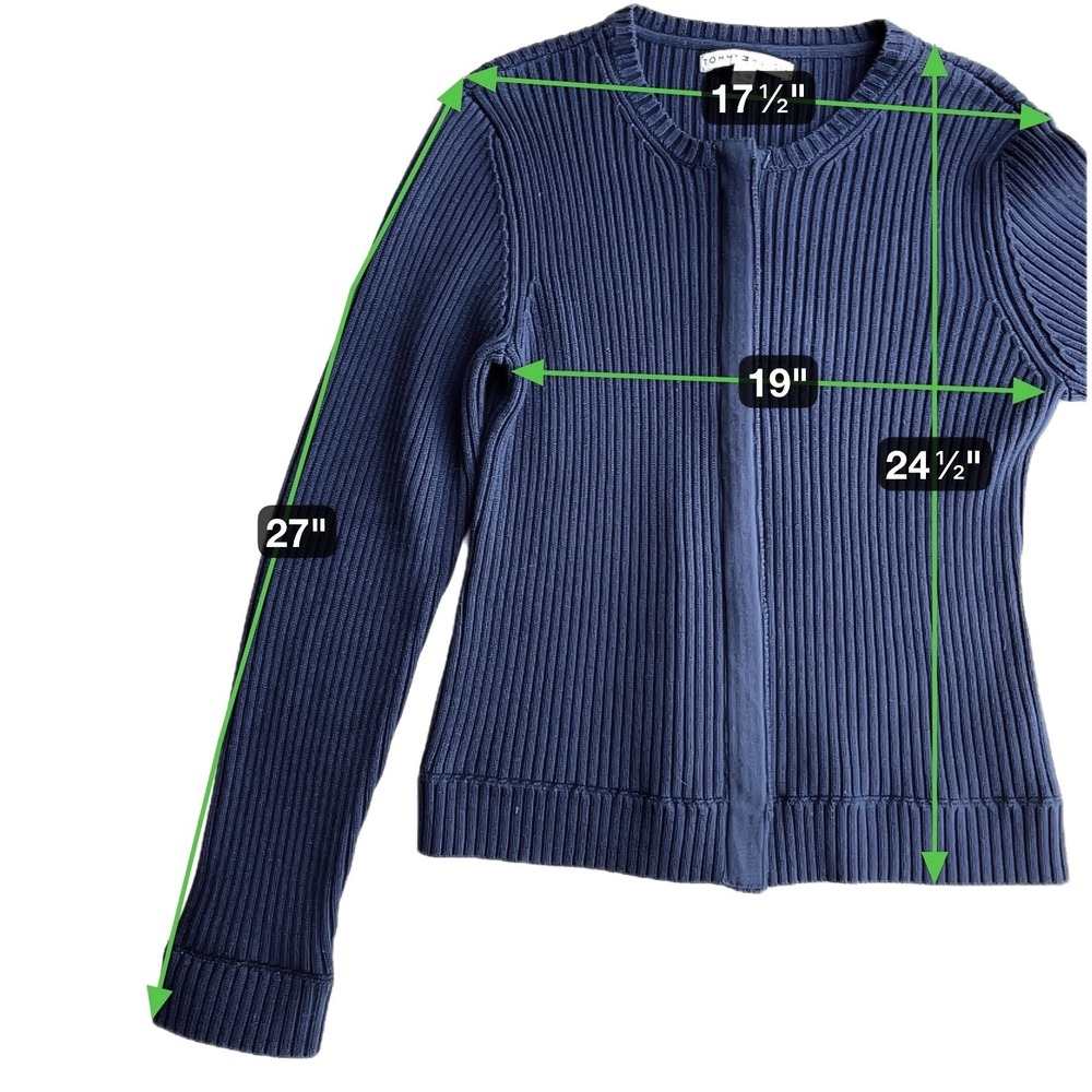 Tommy Hilfiger Cardigan Womens XL Navy Blue Ribbed Zip Front Cotton Preppy Y2K - Picture 4 of 10